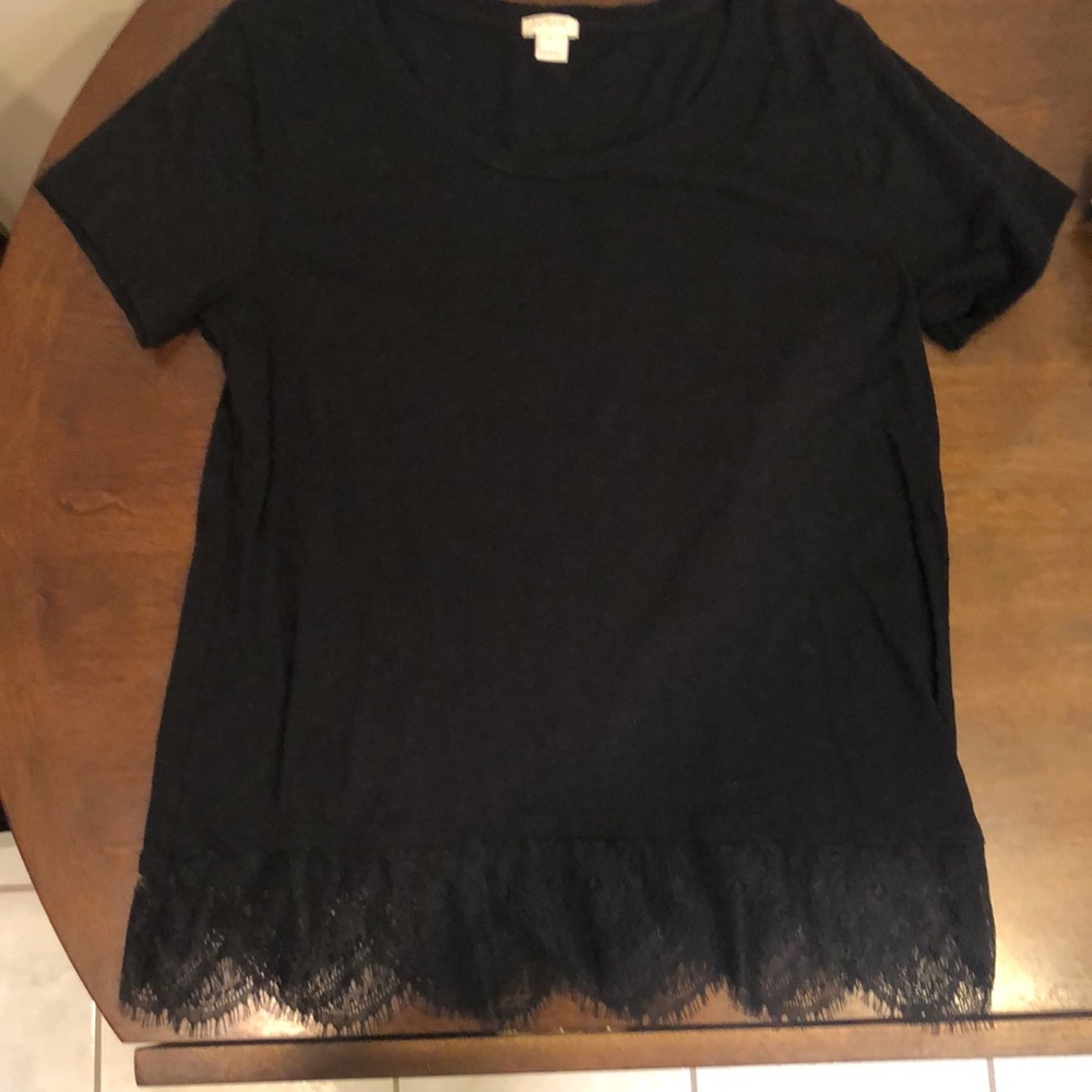 Black JCrew T-shirt with lace bottom